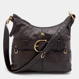 Burberry Dark Brown Leather Buckle Detail Shoulder Bag