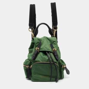 Burberry Green/Black Nylon and Leather Small Rucksack Backpack