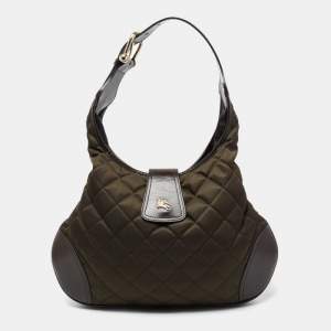 مملوكة مسبقًا Burberry Olive Green/Brown Quilted Nylon And Leather Brooke Hobo