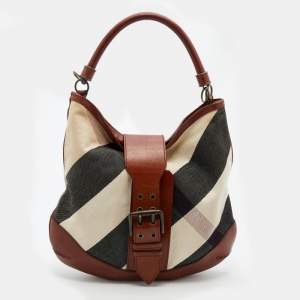 Pre Owned Burberry Multicolor Canvas And Leather Mega Check Hobo