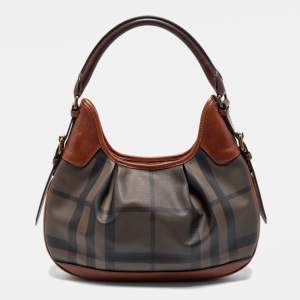 مملوكة مسبقًا Burberry Brown Smoked Check PVC and Leather Small Brooklyn Hobo