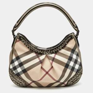 مملوكة مسبقًا Burberry Beige/Gunmetal Supernova Check PVC and Leather Star Studded Hobo
