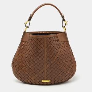 مملوكة مسبقًا Burberry Brown Braided Leather Hobo