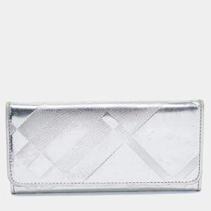 Burberry Silver Patent And Leather Long Bifold  Wallet