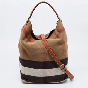 Pre Owned Burberry Beige/Brown Nova Check Canvas and Leather Medium Ashby Hobo