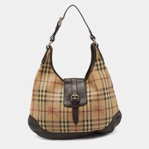 Pre Owned Burberry Beige House Check Canvas and Leather Brooke Hobo