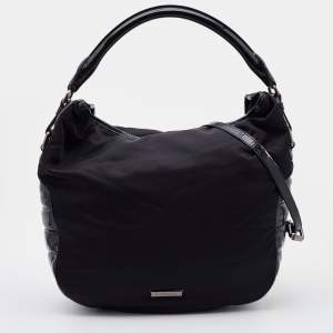 Pre Owned Burberry Black Nylon and Patent Leather Hobo 