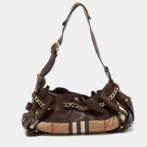 مملوكة مسبقًا Burberry Beige/Brown House Check Fabric and Leather Margaret Hobo