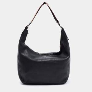 Pre Owned Burberry Black Pebbled Leather Hobo