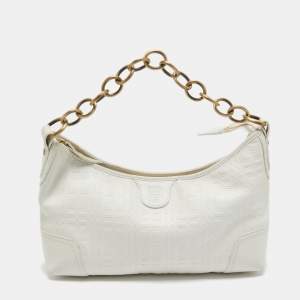 Pre Owned Burberry White Check Leather Shoulder Bag