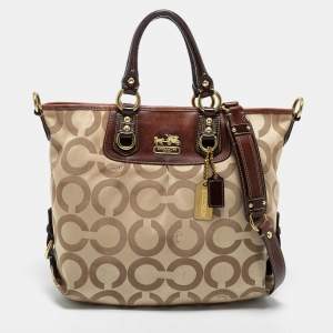 Coach Beige/Brown Op Art Canvas and Patent Leather Madison Julianne Shoulder Bag