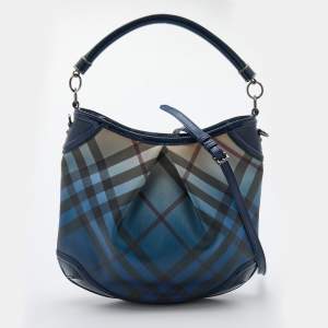 Pre Owned Burberry Blue Nova Pop Check PVC and Patent Leather Craigwell Hobo