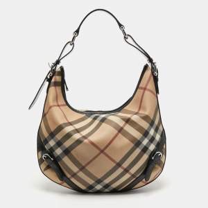 مملوكة مسبقًا Burberry Black/Beige Nova Check Coated Canvas and Leather Barton Hobo