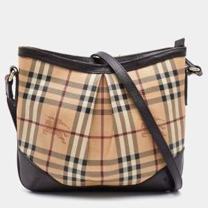 Pre Owned Burberry Beige/Brown Haymarket Check Coated Canvas and Leather Hartham Crossbody Bag