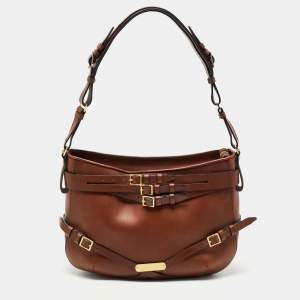 Pre Owned Burberry Brown Leather Small Bridle Dutton Hobo