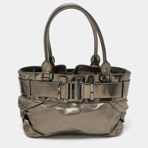 Burberry Metallic Pleated Leather Buckle Tote