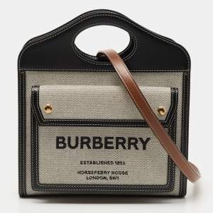 Burberry Grey/Black Canvas and Leather Mini Pocket Tote