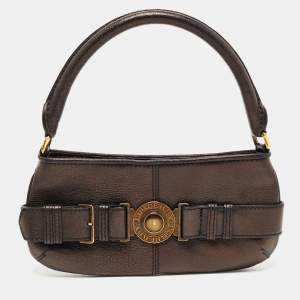 Burberry Metallic Brown Leather Buckle Baguette Bag