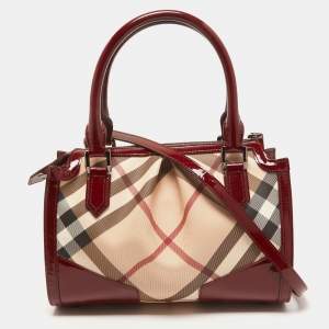 Pre Owned Burberry Burgundy/Beige Nova Check PVC Barrel Bowling Bag