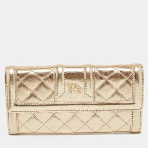 Burberry Gold Quilted Leather Flap Continental Wallet