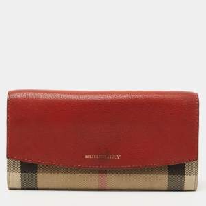 Burberry Brick Brown/Beige House Check Canvas and Leather Flap Continental Wallet