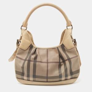 Burberry Cream/Grey Smoked Check PVC and Leather Small Brooklyn Hobo