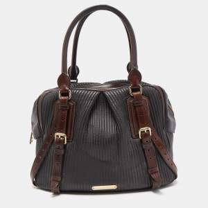 مملوكة مسبقًا Burberry Dark Brown Pleated Leather Satchel