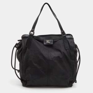 Pre Owned Burberry Black Nylon and Leather Buckleigh Tote
