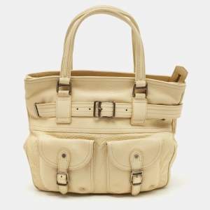 Pre Owned Burberry Light Yellow Leather Multiple Pocket Shoulder Bag