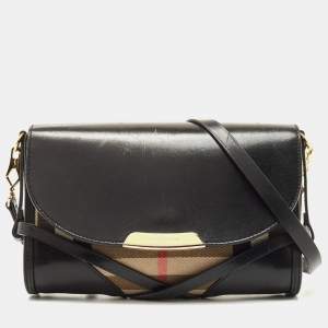Burberry Black House Check Canvas and Leather Abbott Shoulder Bag
