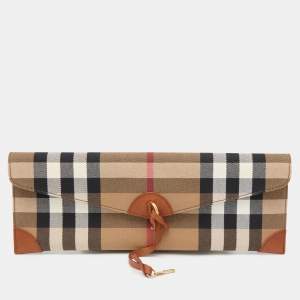 Burberry Beige House Check Canvas and Leather Clutch