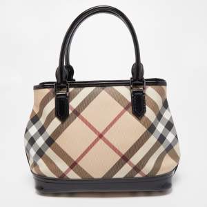 مملوكة مسبقًا Burberry Black/Beige Nova Check PVC and Patent Leather Eden Tote