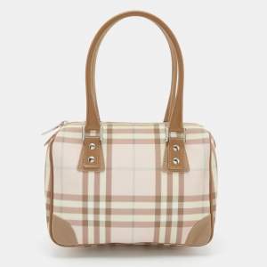 Burberry Pink/Beige House Check PVC and Leather Small Boston Bag