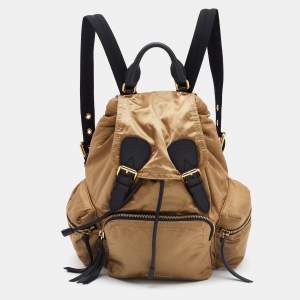 Burberry Gold/Black Nylon and Leather Rucksack Backpack