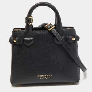 Burberry Black/Beige Leather and House Check Fabric Baby Banner Tote