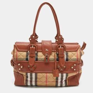 Pre Owned Burberry Beige/Tan Quilted Nova Check Canvas and Leather Manor Bag