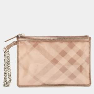Burberry Metallic Beige/Cleart PVC and Leather Trim Wristlet Pouch