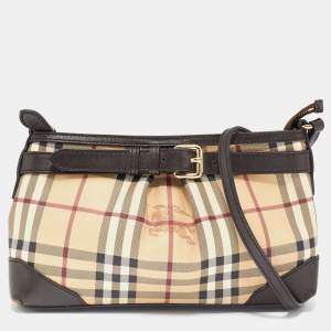 Burberry Beige/Brown Haymarket Check Coated Canvas and Leather Crossbody Bag