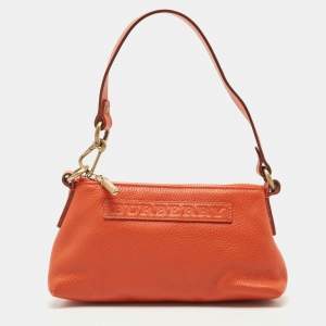 Pre Owned Burberry Orange Leather Shoulder Bag