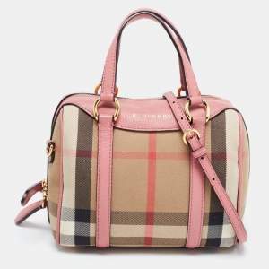 Pre Owned Burberry Pink/Beige Leather Small Alchester Bowler Bag