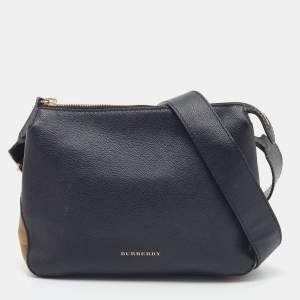 مملوكة مسبقًا Burberry Black/Beige House Check Canvas and Leather Small Helmsley Crossbody Bag