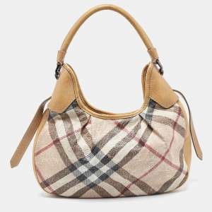 Burberry Beige Lasercut Nova Check Coated Canvas And Leather Brooklyn Hobo
