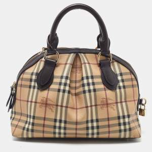 مملوكة مسبقًا Burberry Beige/Brown Haymarket Check PVC and Leather Thornley Satchel