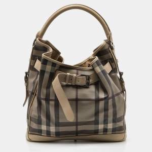Pre Owned Burberry Beige Smoked Check PVC and Leather Walden Hobo