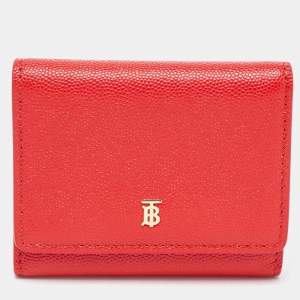 Pre Owned Burberry Red Leather Sidney Trifold Wallet