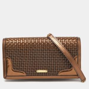 Burberry Bronze Woven Leather and Suede Flap Shoulder Bag