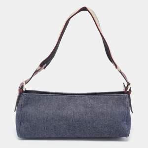 مملوكة مسبقًا Burberry Blue Denim and Leather Baguette Bag