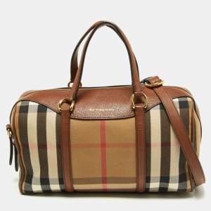 Burberry Brown House Check Canvas and Leather Medium Alchester Bowler Bag