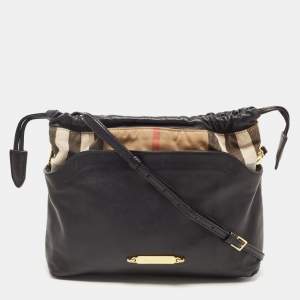 مملوكة مسبقًا Burberry Black Leather and House Check Canvas Little Crush Crossbody Bag