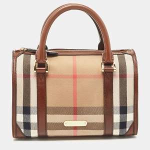 Burberry Brown House Check Canvas and Leather Small Chester Bowler Bag